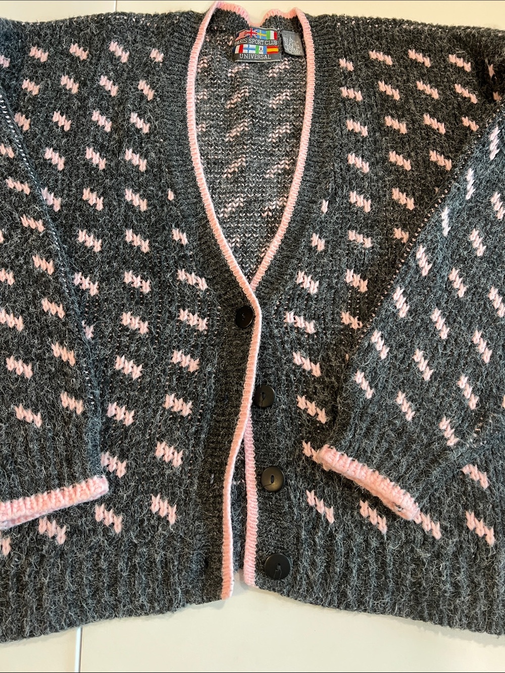 Paris Sports Club - L, acrylic blend, Pink Gray Knit Cardigan